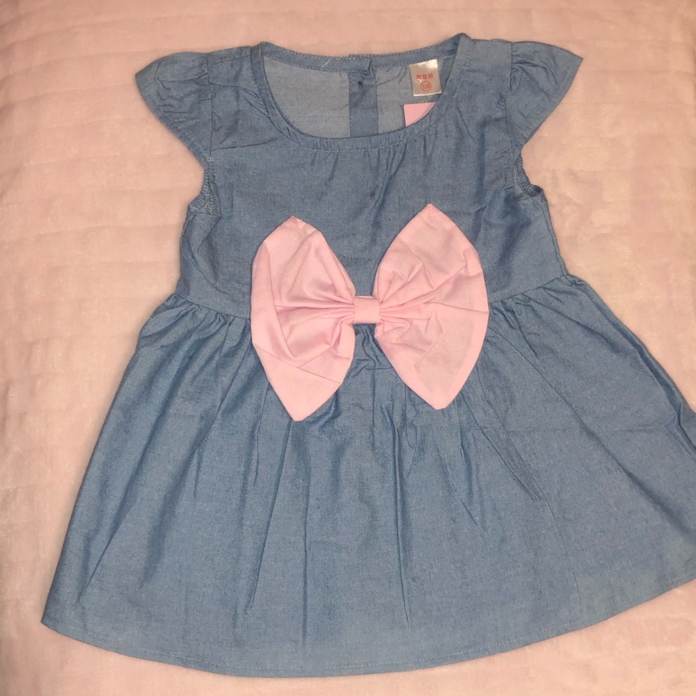 Blue dress with baby pink bow